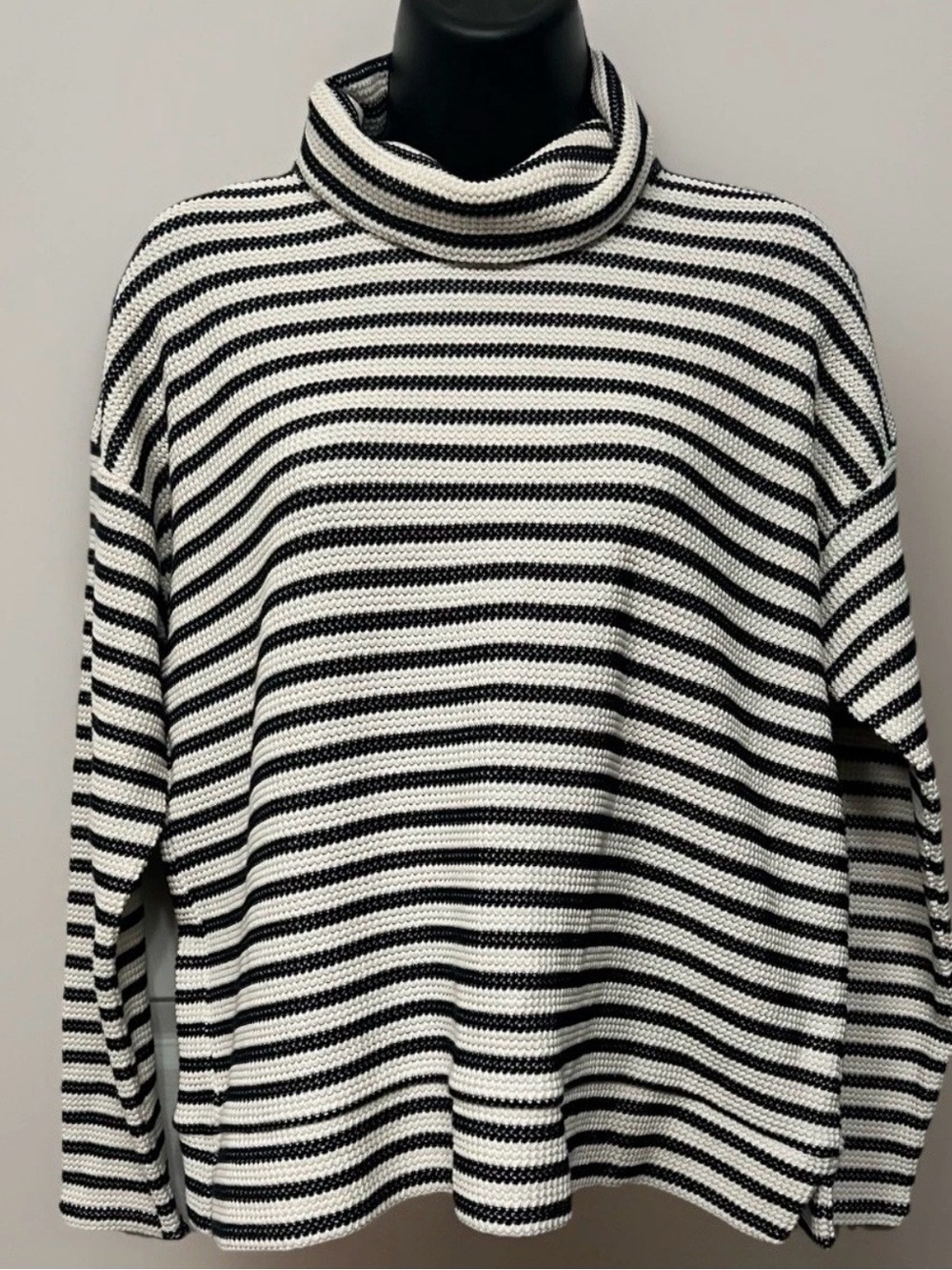 Talbots Petite MP Striped Sweater Top Cowl Neck Long Sleeve Knit Coastal Classic